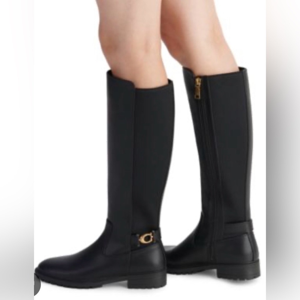 New COACH Faith knee high lug sole Riding Boots - Black 7.5